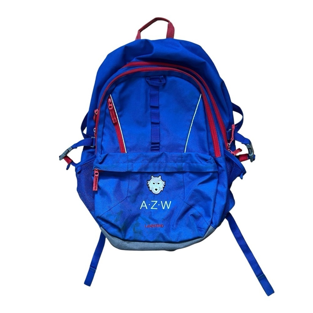 Lands’ End Classmate Boys Blue Red Embroidered Initial Backpack Knapsack AZW